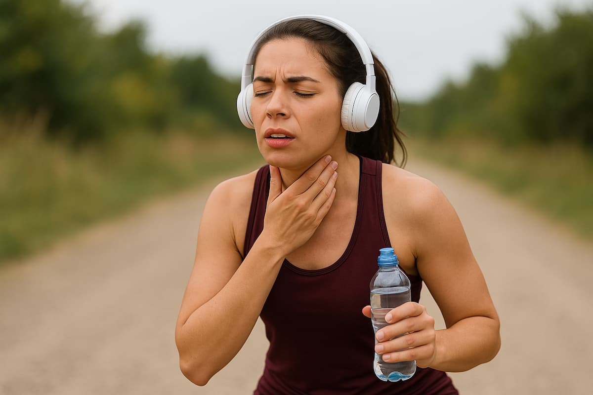 grua që bën sport me dhimbje të fytit